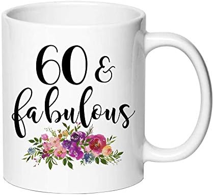 מתנות יום הולדת 60 לנשים-60 ומתנות נהדרות לנשים-חידוש לבן ספל קפה כוס תה, מצחיק סגול פרחוני ספלי קפה רעיונות למתנה
