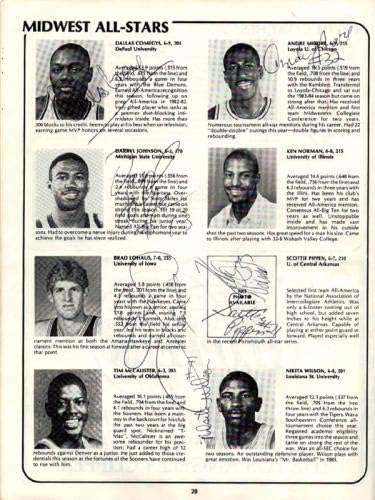 ג'ים ואלוונו, רג'י מילר, סקוטי פיפן ורג'י לואיס חתימה על תוכנית קלאסית Aloha עם 9 חתימות בסך הכל PSA/DNA W04097 - NBA חתימה חתימה שונות