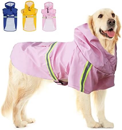 מעיל גשם עם מעיל גשם של Meioro Dog, פונצ'ו מחמד חיות מחמד עם רצועה רפלקטיבית, מעיל גשם גור מתכוונן קל משקל לכלבים גדולים בינוניים גדולים
