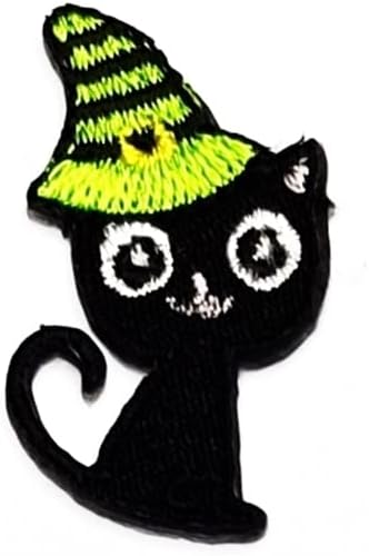 טלאי נדיר מיני שחור שחור ברזל על תפור על מדבקות טלאים מכשפה חתול סרט מצויר סרטים רקומים אפליקציה DIY חולצה כובעי כובעי תיקים תחפושת