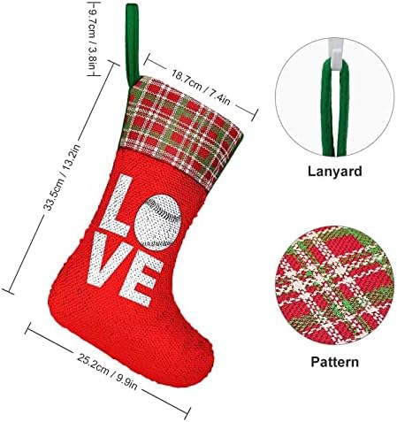 אהבה בייסבול נצנץ חג המולד גרבי חג חג מולד הפיך משתנים מלאי קסום עבור אח עץ חג המולד גרביים תלויים
