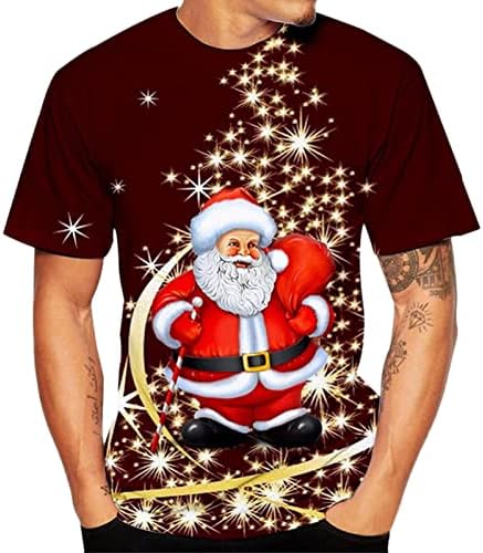 חולצות טריקו של שרוול קצר של ZDDO לחג המולד לגברים, חג המולד מצחיק סנטה קלאוס הדפס צוואר עגול צוואר צמרת אימון מעצב טשטשת