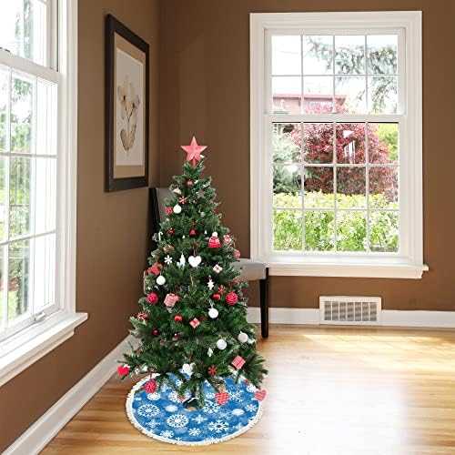 חצאית עץ חג המולד בגודל 48 אינץ 'וינטג' כחול לבן פתיתי שלג עץ גדול חצאית מחצלת חווה חווה חווה חג המולד מחצלת עץ לעיצוב הבית מקורה חיצוני