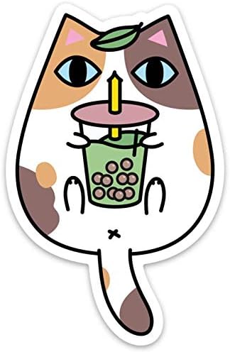 Calico Cat מחזיק מדבקה ויניל תה בועה