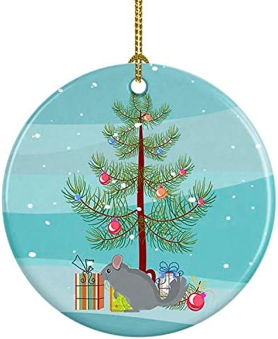 אוצרות קרוליין CK4434CO1 פוגי צ'ינצ'ילה קישוט קרמיקה לחג המולד שמח, קישוטים לעץ חג המולד, קישוט תלוי לחג המולד, חג, מסיבה, מתנה,