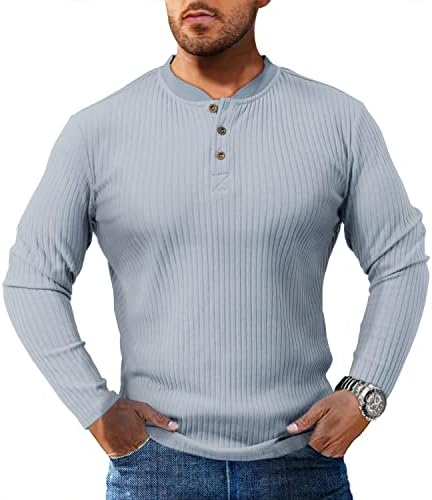 חולצות פולו לגברים של YRW חולצת שרוול ארוך חולצה קלאסית, נמתחת חולצת גולף שרירים בצבע מוצק