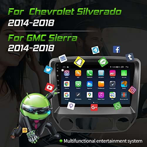 אנדרואיד 10 סטריאו לרכב/רדיו רכב 4+החלפת 64 ג'יגה-בייט לשברולט סילברדו ו- GMC סיירה 2014-2018 נגן מולטימדיה נגן מגע יחידת ראש עם GPS ניווט מתאים ל- Carplay/Android Auto Bluetooth 5.0 4G LTE
