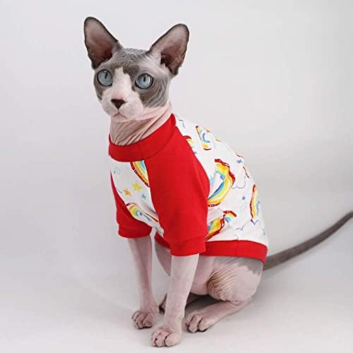Sphynx חתול חסר שיער חמוד נושם קיץ כותנה בגדים לחיות מחמד, חולצות צווארון עגול חולצות חתלתול ללא שרוולים, חתולים וכלבים קטנים, קשת)
