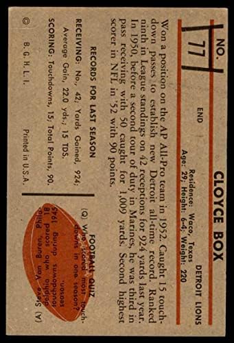 1953 Bowman 77 Cloyce Box Detroit Lion
