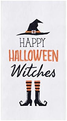 C&F Home Home Happy Halloween מכשפות מפחידות ליל כל הקדושים קמח כותנה כותנה קמח מטבח מגבת מגבת קישוט 18 x 27 לבן