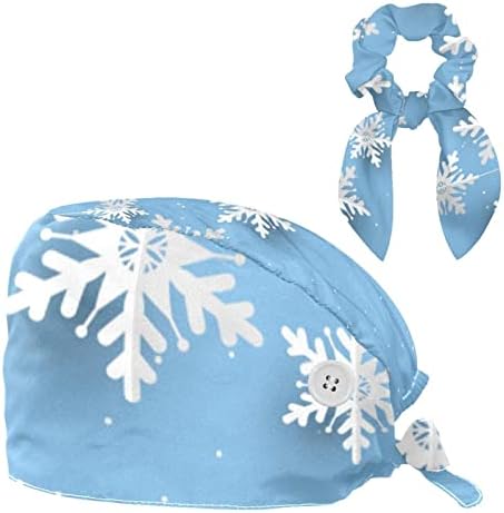 כובעי קרצוף אחות נשים שיער ארוך, תלויים פתיתי שלג כובע עבודה מתכוונן עם כפתור ושיער קשת סקראנצ'י