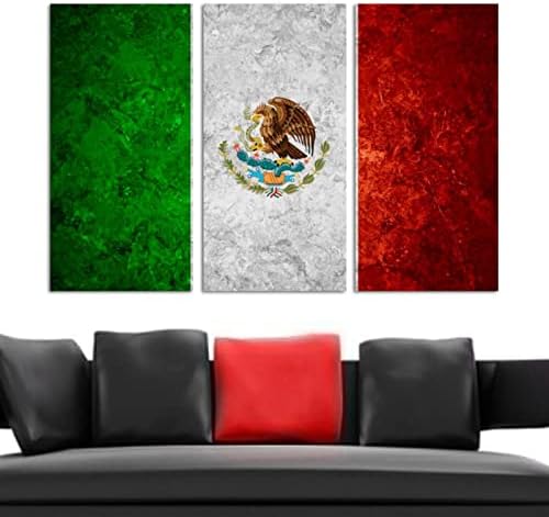 3 פאנלים ממוסגרים דגל אמנות קיר בד של מקסיקו או ציורי שמן וינטג 'מקסיקני אמנות ביתית מודרנית מוכנה לתלות 12 x24