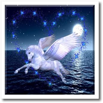3drose HT_108161_3 סוס פגאסוס יפהפה באוקיאנוס אור ירח-ברזל על העברת חום לחומר לבן, 10 על 10 אינץ '