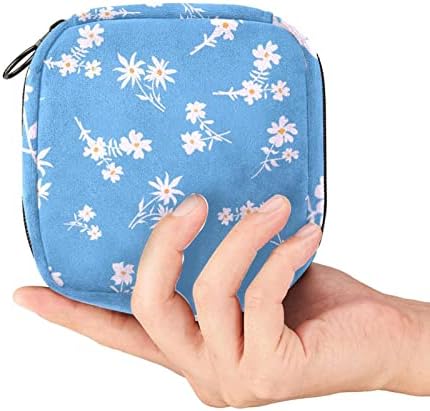 מפית סניטרית אחסון תיק, נייד לשימוש חוזר וסת כרית רוכסן שקיות, טמפון אחסון פאוץ עבור נשים בנות, רועים דייזי פרח פרחוני כחול