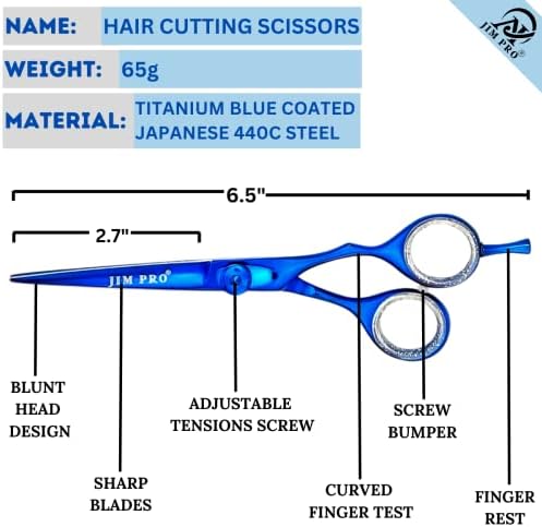 סט מספריים לחיתוך שיער של ג'ים פרו, ערכת מספריים מספרה מקצועית כחולה כהה לגברים נשים סלון ביתי סט 6