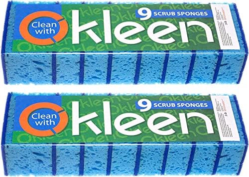 Okleen Blue Multi השתמש בספוג Scrub. מיוצר באירופה. 18 חבילה, 4.3x2.8x1.4 אינץ '. חובה כבדה וסיבים שאינם שריטות. חסר ריח, עמיד. משטח סריקה עדין