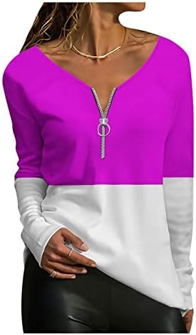 צווארון V-צווארון לנשים לא סדירים גיאומטריים מודפסים שרוול ארוך חולצות חולצות טמפרמנט מזג סופר רוכסן רוכסן
