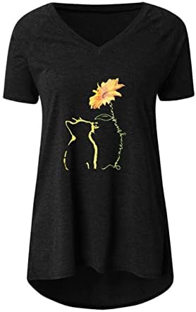 נשים שרוול קצר חולצה כותנה עמוק V Neck Sun Cap Sunflower פרחוני גרפי פרחוני Kawaii Tee Tee Tee Tee לנשים GA