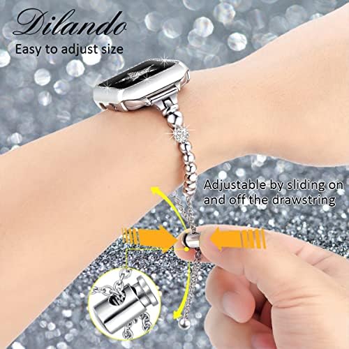 Dilando Bling Bling Silver Metal Bead פס עבור Apple Watch 45 ממ ורצועת שרשרת זהב תואמת ל- iWatch Band 42 ממ