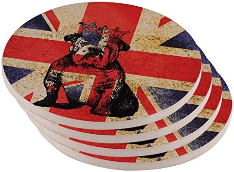 ישן תהילה אנגלית בריטי בולדוג כתר גראנג ' דגל סט של 4 עגול אבן חול תחתיות רב סטנדרטי אחת גודל