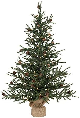 ויקרמן 36 אורן קרמל עץ חג המולד מלאכותי, אורות ברורים דוראים, עיצוב בית מקורה עונתי עם בסיס יוטה דקורטיבי
