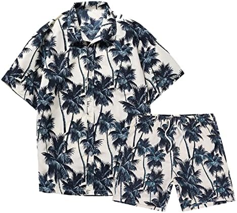 אימונית הוואי גברים של סטוטה, כפתור שרוול קצר מזדמן מטה חולצה ותלבושות חופשה קצרות של שני חלקים סטריסטים חליפות חוף