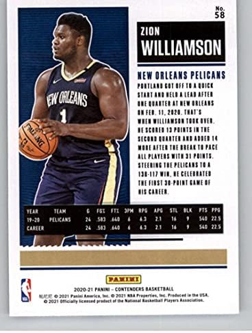 2020-21 מתמודדים של פאניני כרטיס עונה מס '58 ציון וויליאמסון ניו אורלינס פליקנס NBA כרטיס מסחר בכדורסל