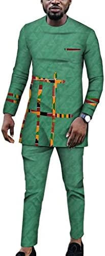 דשיקי גברים בגדים אפריקאים חליפת אופנה טלאים מודפסים חולצות ארוכות ומכנסיים תלבושות שבטיות