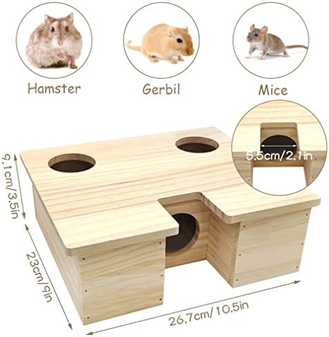 BNOSDM Multi-Chamber Agmest Sureout Maze עם כיסוי עכברוש עכברוש עכברוש רב-חדר מרובי חדר עץ עץ צריף מנהרת חקר צעצועים עבור אוגרים סוריים גמדים עכברים גרבילים בעלי חיים קטנים