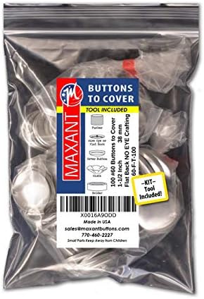 100 כפתורים לכיסוי-תוצרת ארצות הברית-כפתורי כיסוי עצמי עם גב שטוח-מידה 45 עם כלי