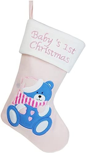 גרב חג המולד של יום ראשון לתינוק ורוד וכחול שקיות מתנה לתינוקות ורוד בייבי דוב
