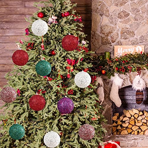 DEKIKA מתנות דקורטיביות מעודנות לחג המולד, קישוטי כדורי חג המולד של 6 יחידים, כדורי קישוטים 3in עם נצנצים נצנצים לקישוטים לעץ עץ חג המולד