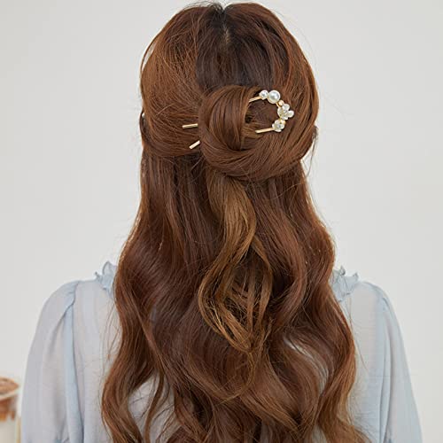 3 יחידות פרל פרח צורת מזלג שיער זהב תסרוקת גבוהה מקלות שיער לחמניית שיער סיכות שיער סטיילינג כלי אביזרי שיער לנשים ונערות