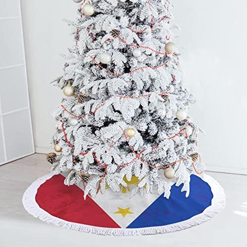 רטרו פיליפינים דגל עץ חג המולד מחצלת חצאית עץ עץ עץ עם גדילים לקישוט חג המולד של מסיבת חג 48 x48